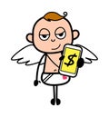 Cartoon Angel Showing Money in Cell Phone