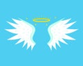 Cartoon Angel Wings on a Blue Background. Vector