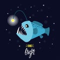 Cartoon angler fish. Vector illustration of anglerfish character