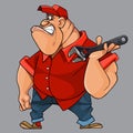 Cartoon angry big man with a key tool in his hand Royalty Free Stock Photo