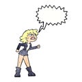 cartoon angry biker girl with speech bubble