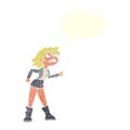 cartoon angry biker girl with speech bubble