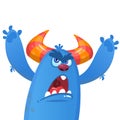 Cartoon angry blue monster yelling. Vector illustration with simple gradients Royalty Free Stock Photo