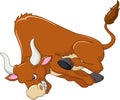 Cartoon angry bull is attacking on white background Royalty Free Stock Photo