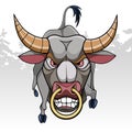 Cartoon angry bull with a nose ring on a gray forest background Royalty Free Stock Photo