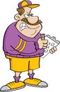 Cartoon angry coach holding a clipboard.