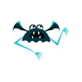 Cartoon angry dark blue monster with wings isolated on white.