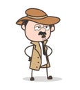 Cartoon Angry Detective Face Expression Vector Illustration