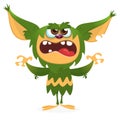 Cartoon angry gremlin. Halloween vector illustration of furry monster. Royalty Free Stock Photo