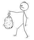Cartoon of Angry Man Carrying Plastic Waste Bag