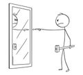 Cartoon of Angry Man With Hammer Blaming Yourself in Mirror