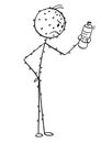 Cartoon of Angry Man Having Allergic Skin Rash and Reading Ingredients on Bottle of Cosmetics or Food or Drink