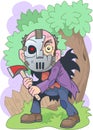 Angry maniac with an ax in his hands, funny illustration