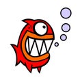 Cartoon angry monster evil piranha fish character - vector mascot stock illustration clip art