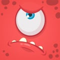 Cartoon angry monster face avatar. Vector Halloween red monster with one eye. Monster mask. Royalty Free Stock Photo