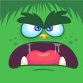 Cartoon angry monster face. Vector Halloween blue monster scared. Monster mask Royalty Free Stock Photo