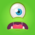 Cartoon angry monster face. Vector Halloween green monster with one eye. Monster mask. Royalty Free Stock Photo