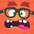 Cartoon angry monster face. wearing glasses. Vector illustration.