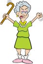 Cartoon Angry Senior Citizen Shaking A Cane.