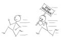 Cartoon of Angry Violent Man Holding Stop Violence Sign Chasing Another Man