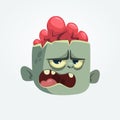 Cartoon angry zombie head screaming expression. Halloween vector illustration.