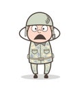 Cartoon Anguished Army Man Face Expression Vector Illustration
