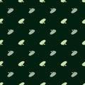 Cartoon animal aquatic seamless pattern with blue and green little frog silhouettes on dark background Royalty Free Stock Photo