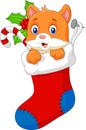 Cartoon animal cat in the sock christmas