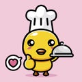 Cute animal chicks cartoon characters become a chef Royalty Free Stock Photo