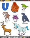 cartoon animal characters for letter U educational set