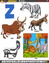 cartoon animal characters for letter Z educational set Royalty Free Stock Photo