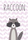 Cartoon animal, cute raccoon. Poster, card for kids