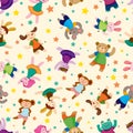 Cartoon animal dancer seamless pattern