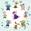 Cartoon animal dancer seamless pattern