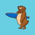 Cartoon animal design bear carrying a surfboard
