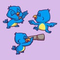 Cartoon animal design birds sing, dance and play binoculars Royalty Free Stock Photo