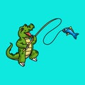 Cartoon animal design crocodile fishing