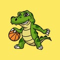 Cartoon animal design crocodile playing basketball