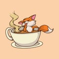 Cartoon animal design Fox soaking in a coffee cup