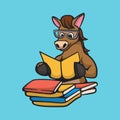 Cartoon animal design horse reading book Royalty Free Stock Photo