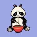 Cartoon animal design panda eats ramen