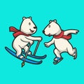 Cartoon animal design Polar bears skiing and ice skates Royalty Free Stock Photo