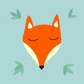 Cartoon animal portrait with sleepy fox face. Vector illustration with wild predatory animal. Beautiful design for Royalty Free Stock Photo