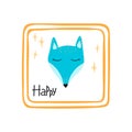 Cartoon animal portrait with sleepy fox face. Vector illustration with wild predatory animal. Beautiful design for printing Royalty Free Stock Photo