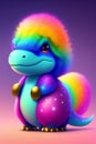 A cartoon animal with rainbow hair-Ai Genareted. Royalty Free Stock Photo