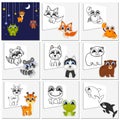 Cartoon animal set. Childish collection cute animals that need to be painted. Coloring book pages for kids. Royalty Free Stock Photo