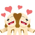 cartoon animal vector of cute twin dogs in love, couple hearts, pet lovers illustration design