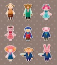 Cartoon animal waiter and waitress stickers Royalty Free Stock Photo