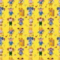 Cartoon animal worker seamless pattern