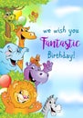 Cartoon animals, cheerful background